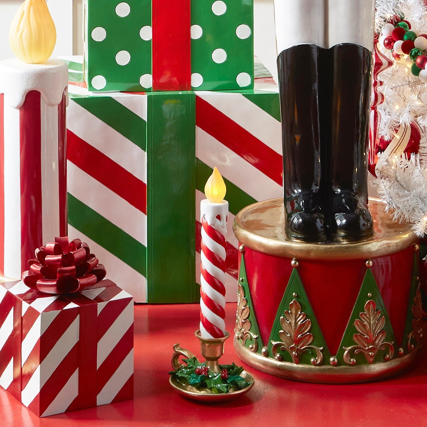 RAZ Imports 17" Candy Cane Striped Over-Sized Resin Light-Up Christmas Candle - Battery-Operated