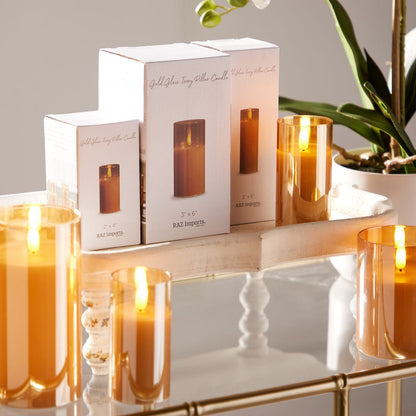 RAZ Imports Gold Ivory Glass LED Pillar Flameless Candles with Timer - Battery Operated