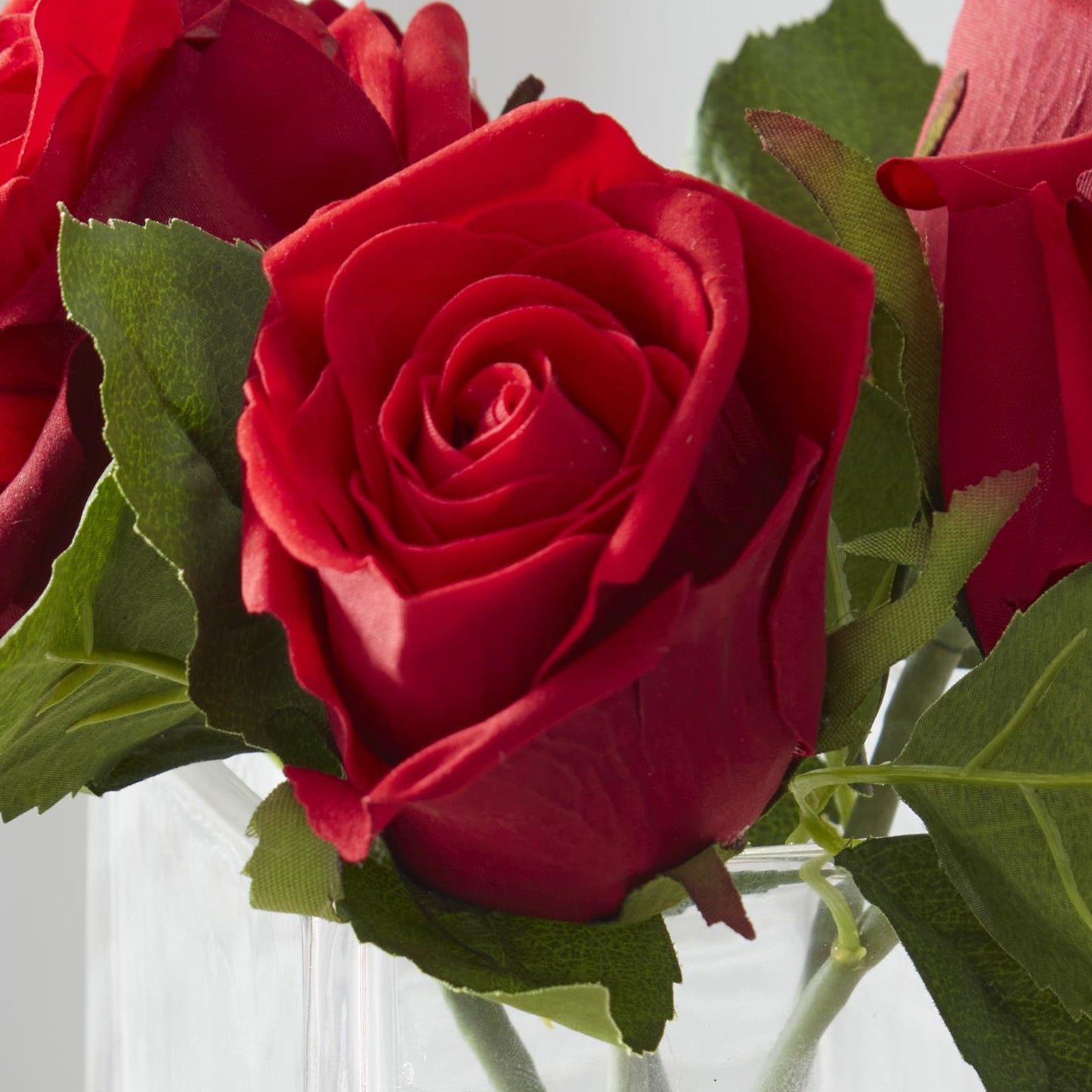K&K Interiors 8" Real Touch Red Rose Flower Arrangement in Faux Water Glass Vase for Mother's Day