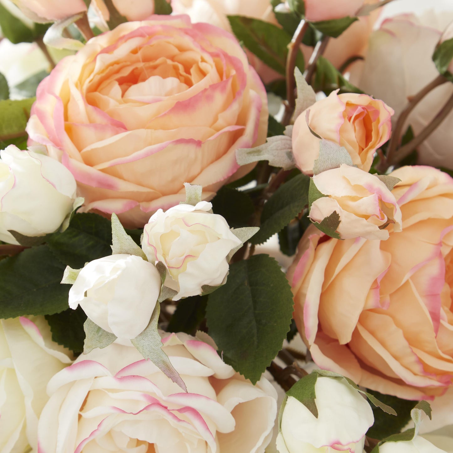 K&K Interiors Pink & White Austin Rose 14" Glass Floral Arrangement with Faux Water for Mother's Day