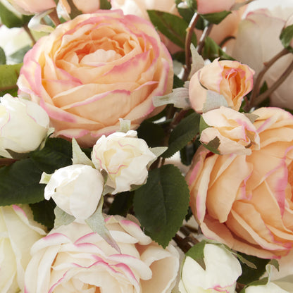K&K Interiors Pink & White Austin Rose 14" Glass Floral Arrangement with Faux Water for Mother's Day