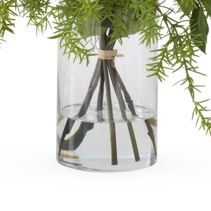 K&K Interiors 20.5" Real Touch Diamond White Rose Flower Arrangement in Faux Water Glass Vase for Mother's Day