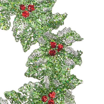 RAZ Imports 5.25" Glittered Green Holly Wreath with Berries Christmas Ornament