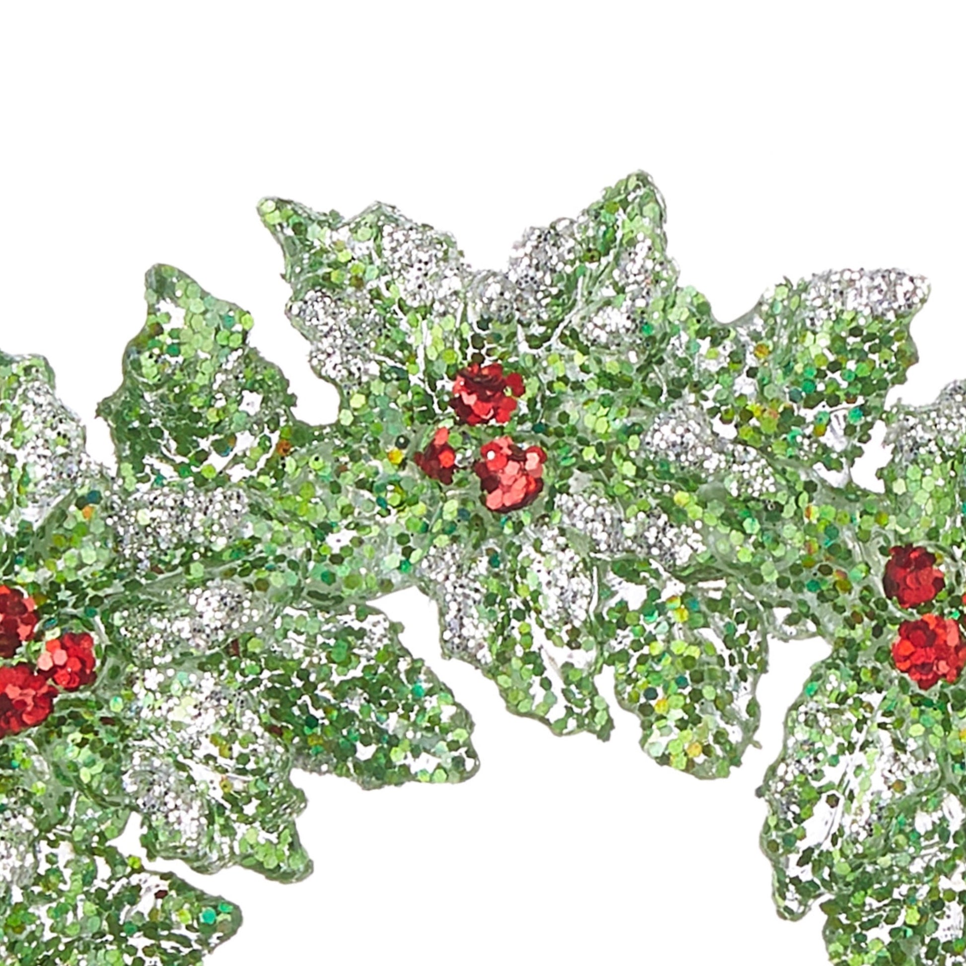 RAZ Imports 5.25" Glittered Green Holly Wreath with Berries Christmas Ornament