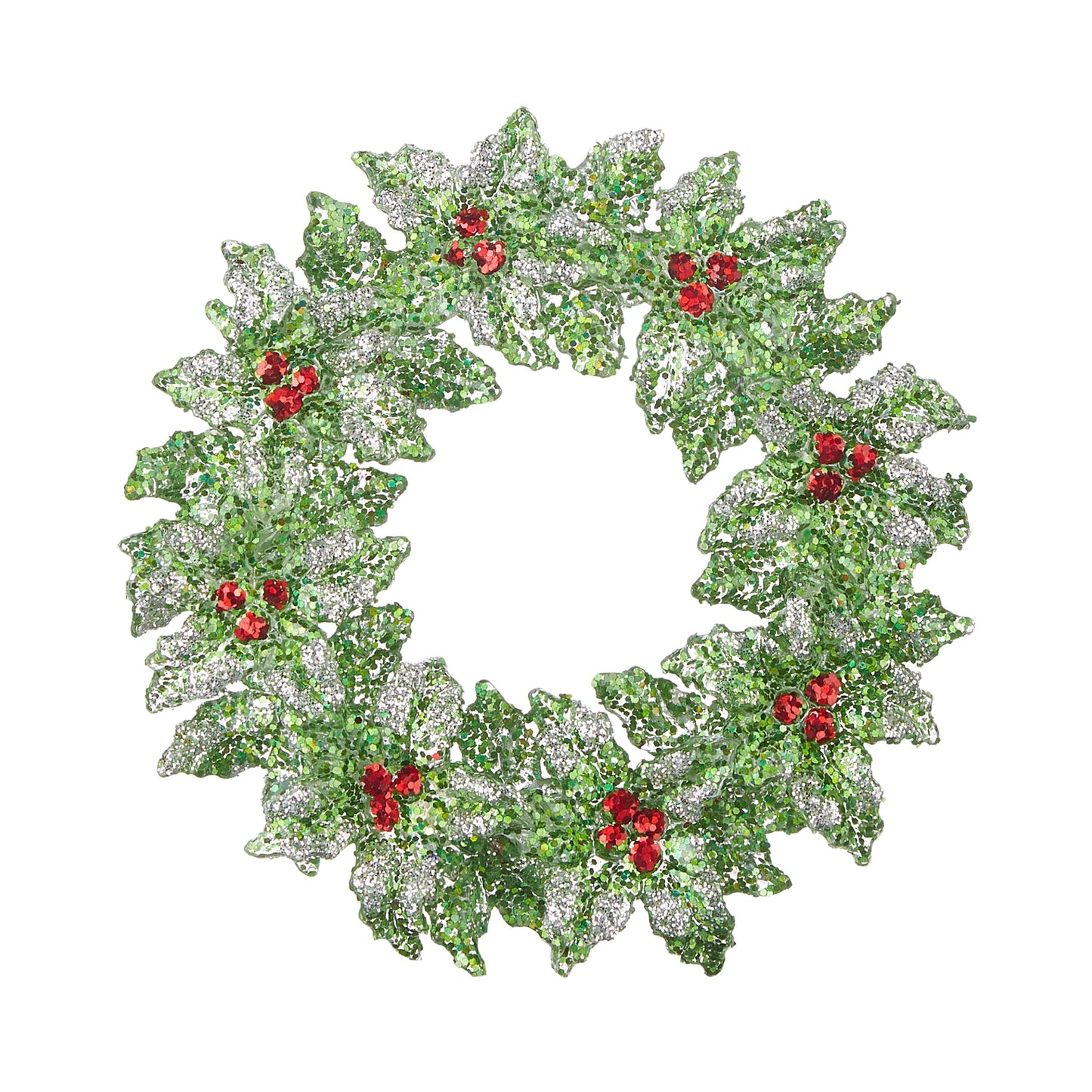 RAZ Imports 5.25" Glittered Green Holly Wreath with Berries Christmas Ornament