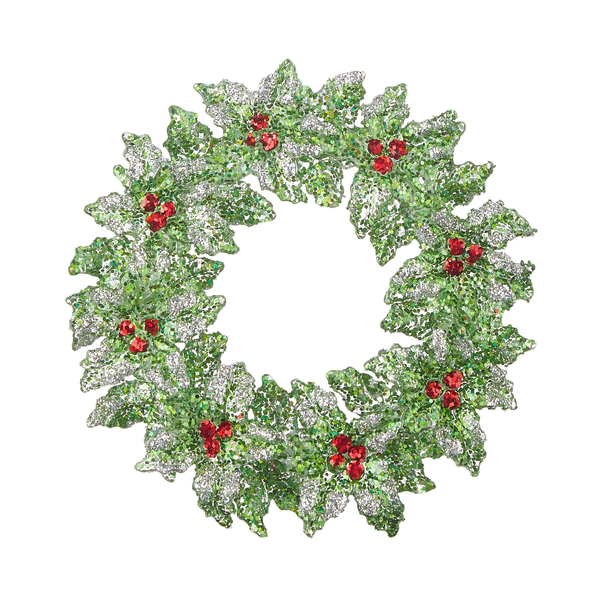 RAZ Imports 5.25" Glittered Green Holly Wreath with Berries Christmas Ornament