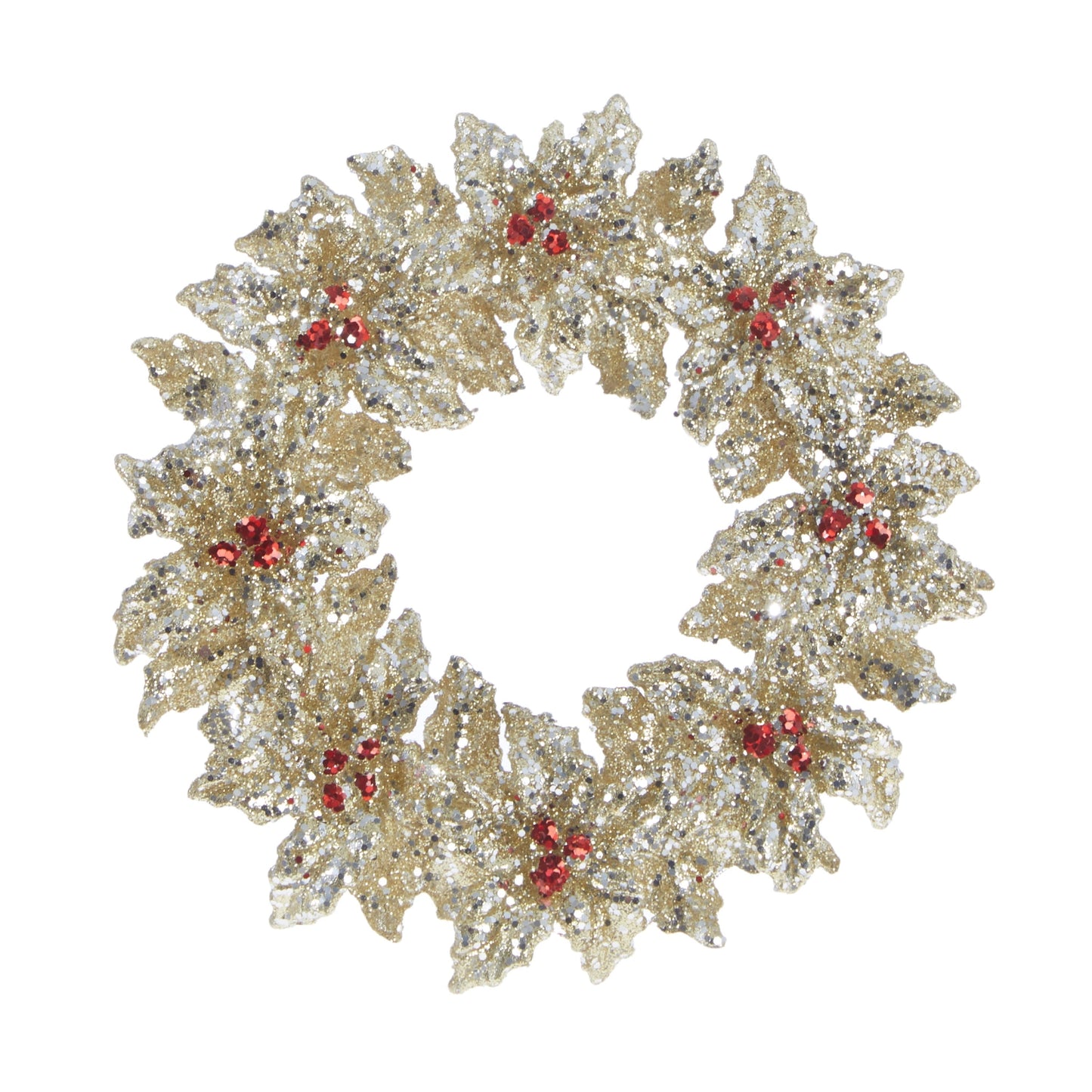 RAZ Imports 5.25" Glittered Gold Holly Wreath with Berries Christmas Ornament