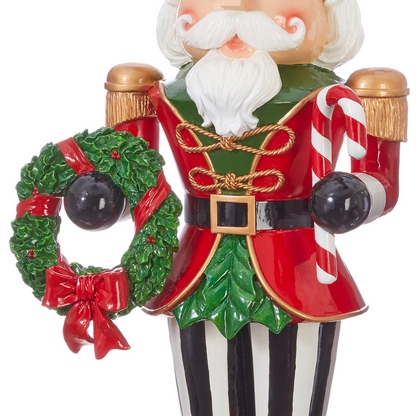 RAZ Imports 43.5" Traditional Nutcracker Statue with Wreath and Candy Cane Christmas Decoration