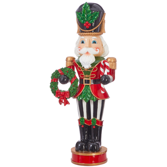 RAZ Imports 43.5" Traditional Nutcracker Statue with Wreath and Candy Cane Christmas Decoration