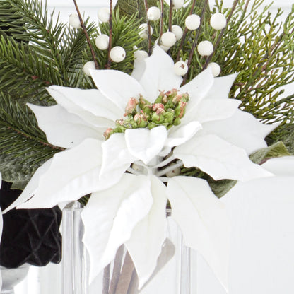 K&K Interiors 11" White Poinsettia Flower Christmas Glass Floral Arrangement with Faux Water