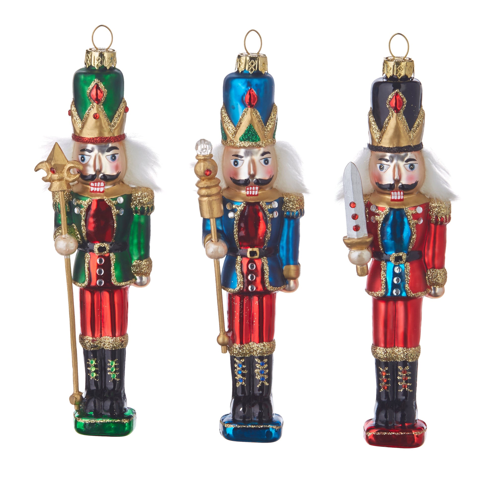 RAZ Imports 6.5" Traditional Nutcracker Trio Glass Christmas Ornaments - Set of 3