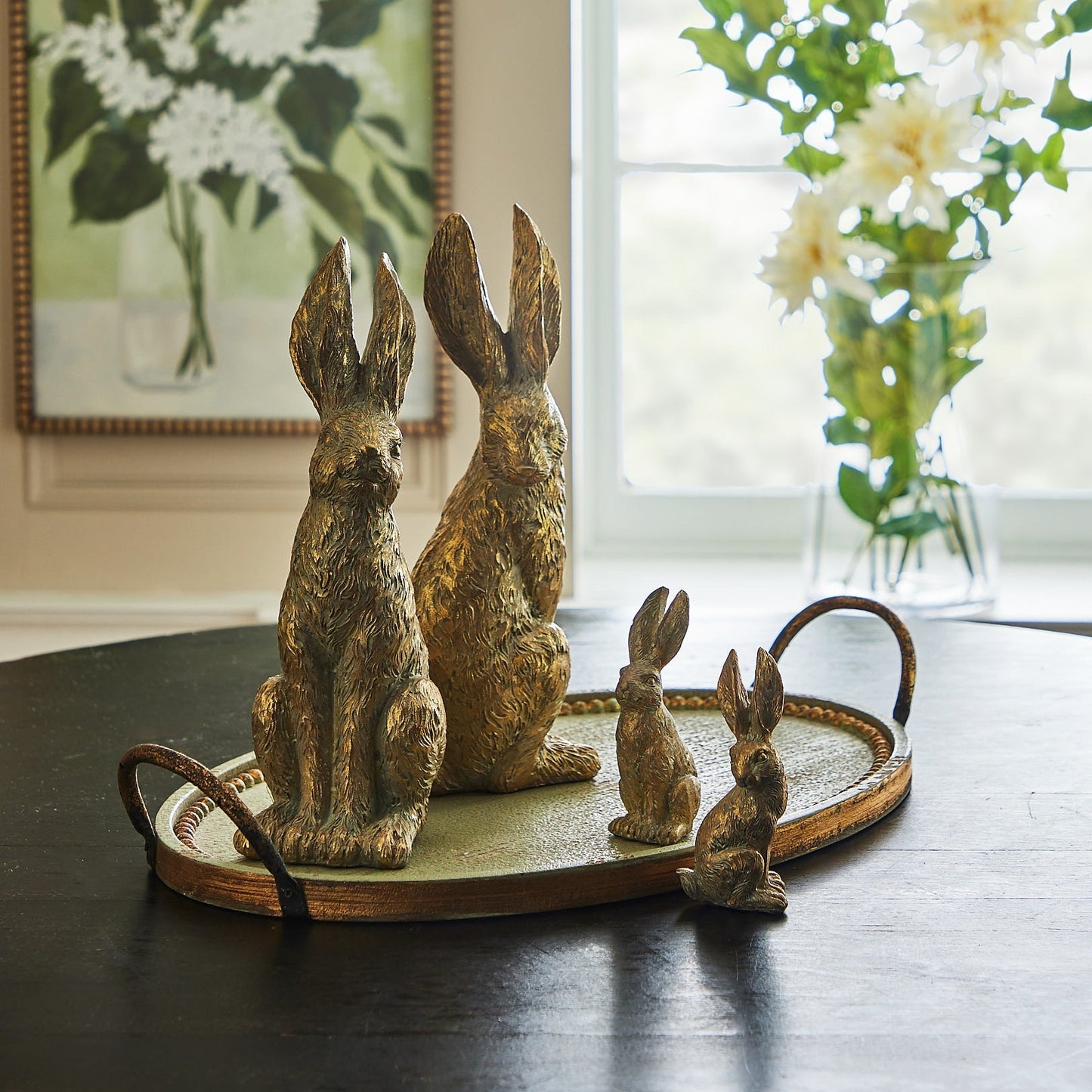 RAZ Imports 12" Gold Leaf Large Tabletop Easter Bunny Rabbits - Set of 2