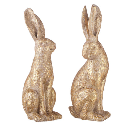 RAZ Imports 12" Gold Leaf Large Tabletop Easter Bunny Rabbits - Set of 2