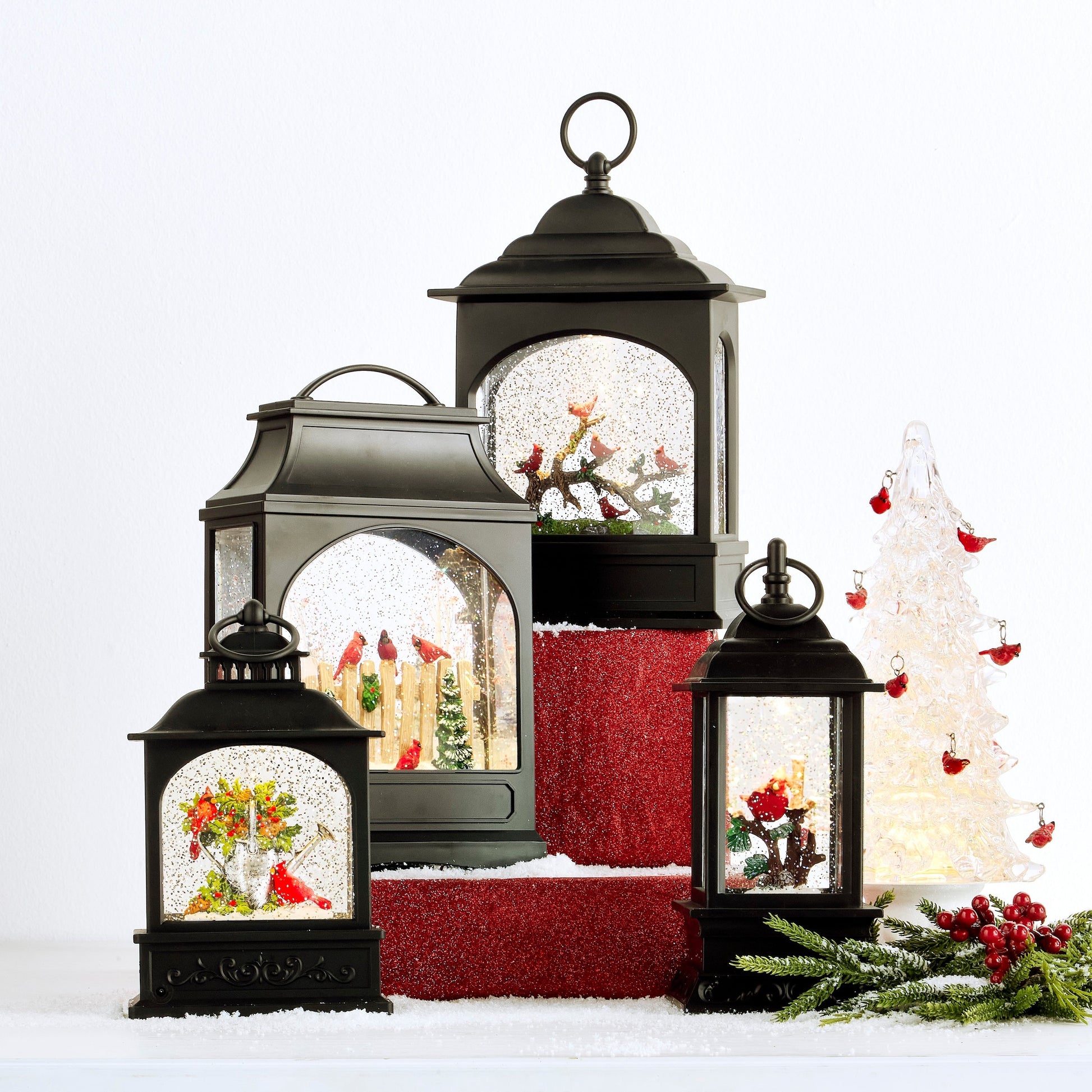 RAZ Imports 9.5" Christmas Cardinal Lighted Glitter Water Lantern - Includes USB Cord