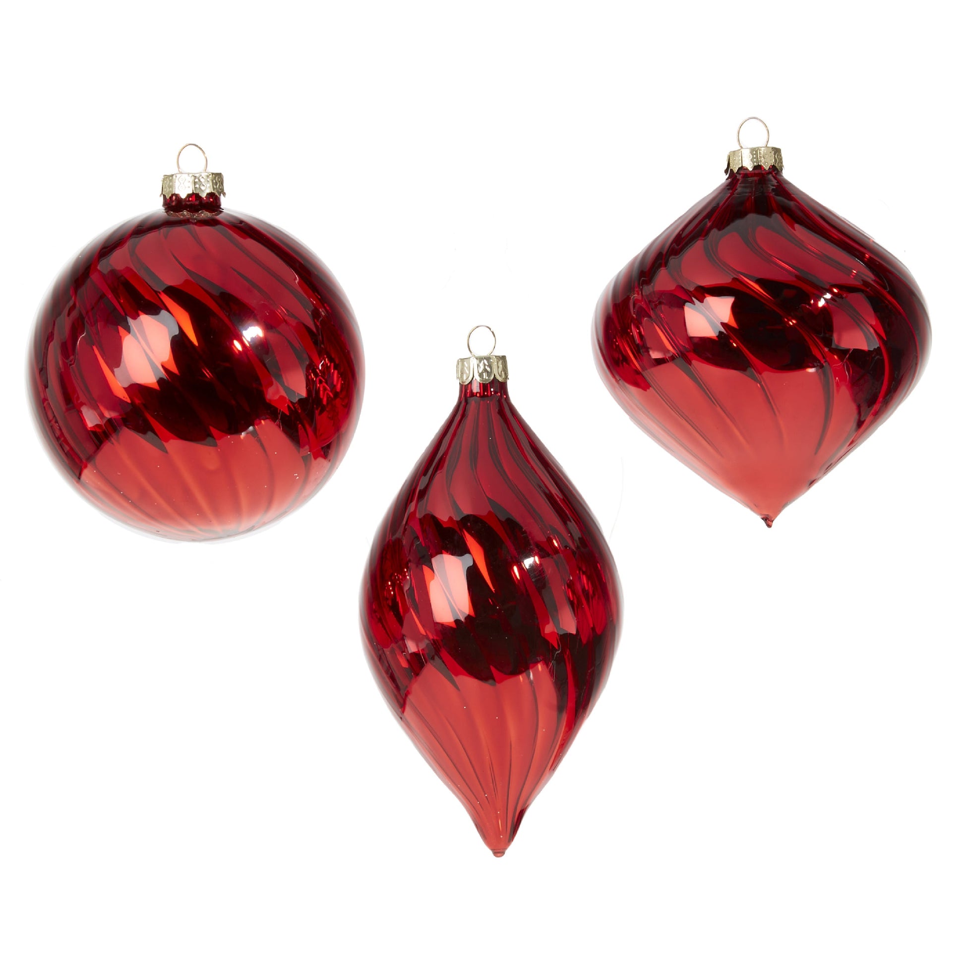 RAZ Imports 4" Shiny Red Blown Glass Christmas Ornaments - Set of 3
