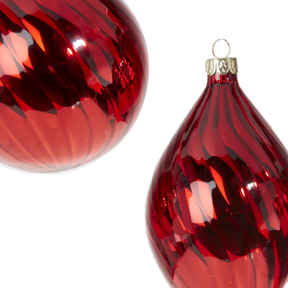RAZ Imports 4" Shiny Red Blown Glass Christmas Ornaments - Set of 3