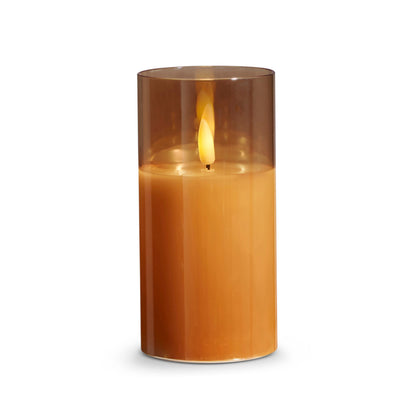 RAZ Imports Gold Ivory Glass LED Pillar Flameless Candles with Timer - Battery Operated