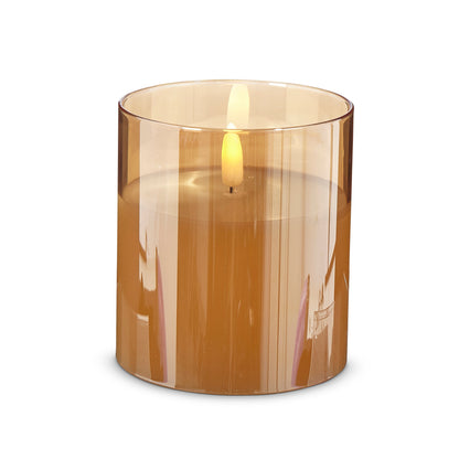RAZ Imports Gold Ivory Glass LED Pillar Flameless Candles with Timer - Battery Operated