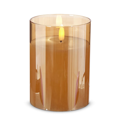 RAZ Imports Gold Ivory Glass LED Pillar Flameless Candles with Timer - Battery Operated