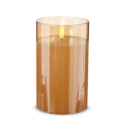 RAZ Imports Gold Ivory Glass LED Pillar Flameless Candles with Timer - Battery Operated