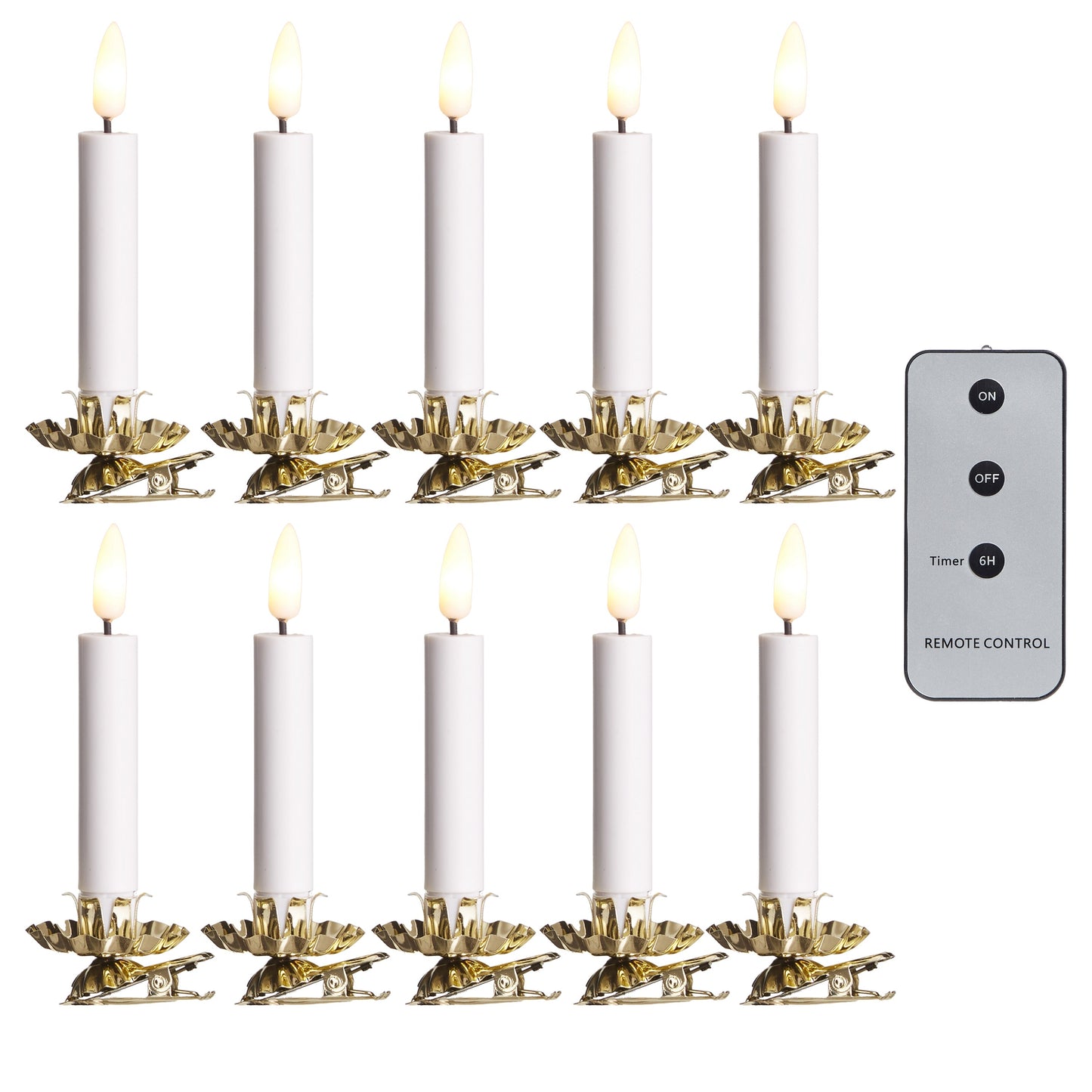 RAZ Imports 4" Clip-on Lighted Candles for Christmas Tree with Remote - Set of 10
