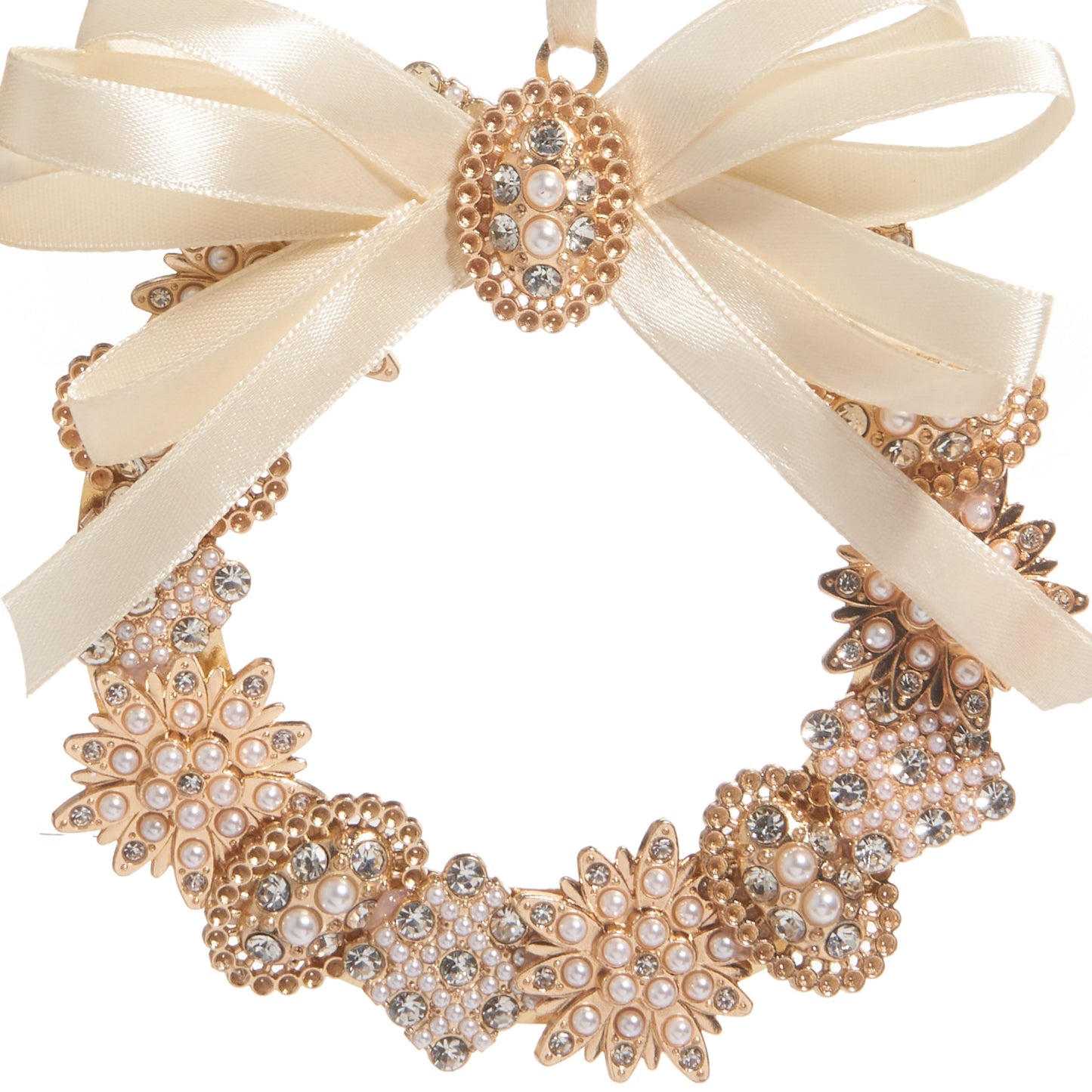 RAZ Imports 4.5" Vintage Gold Brooch Wreath with Bow Christmas Ornament