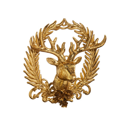 RAZ Imports 6" Gold Deer with Wreath Emblem Christmas Ornament