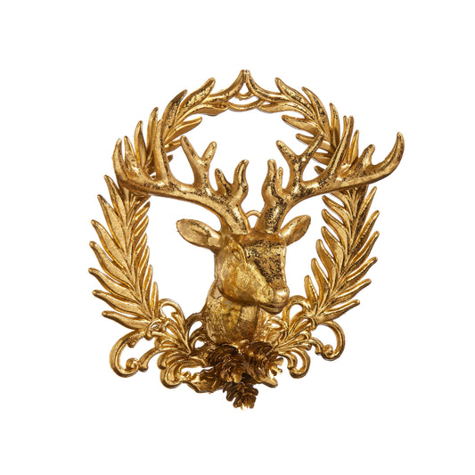 RAZ Imports 6" Gold Deer with Wreath Emblem Christmas Ornament