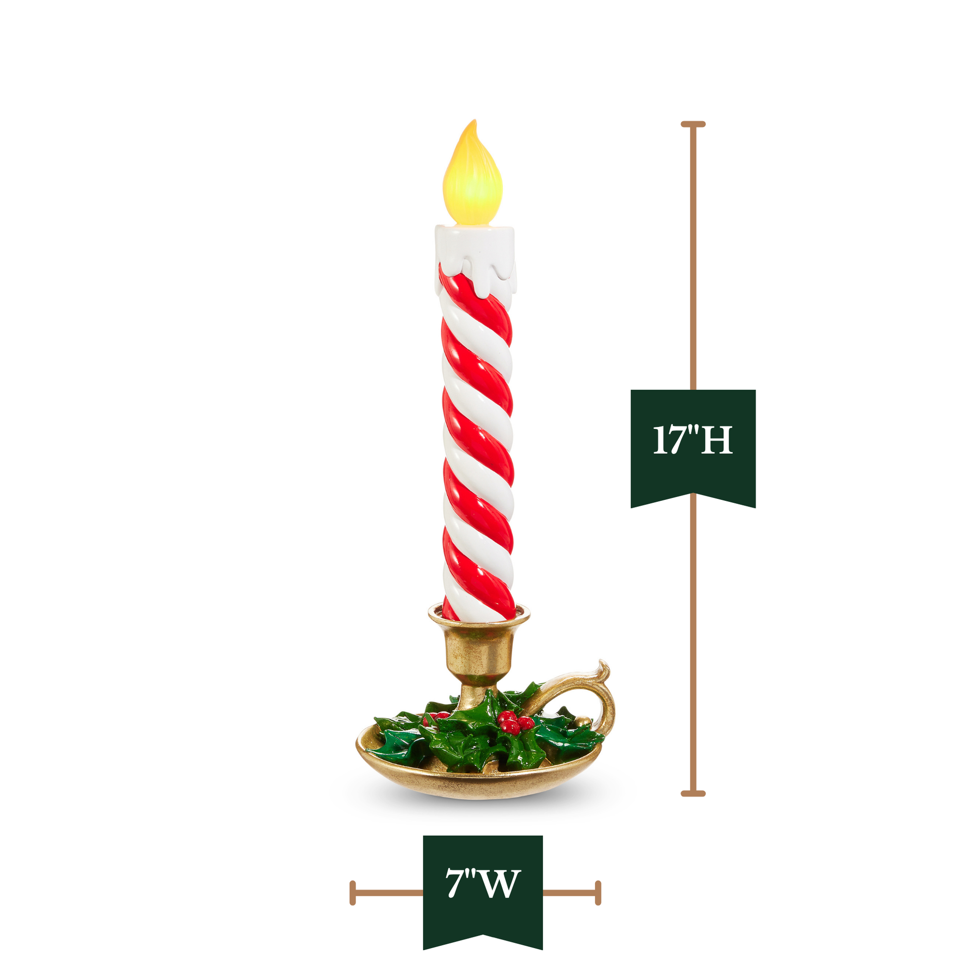 RAZ Imports 17" Candy Cane Striped Over-Sized Resin Light-Up Christmas Candle - Battery-Operated