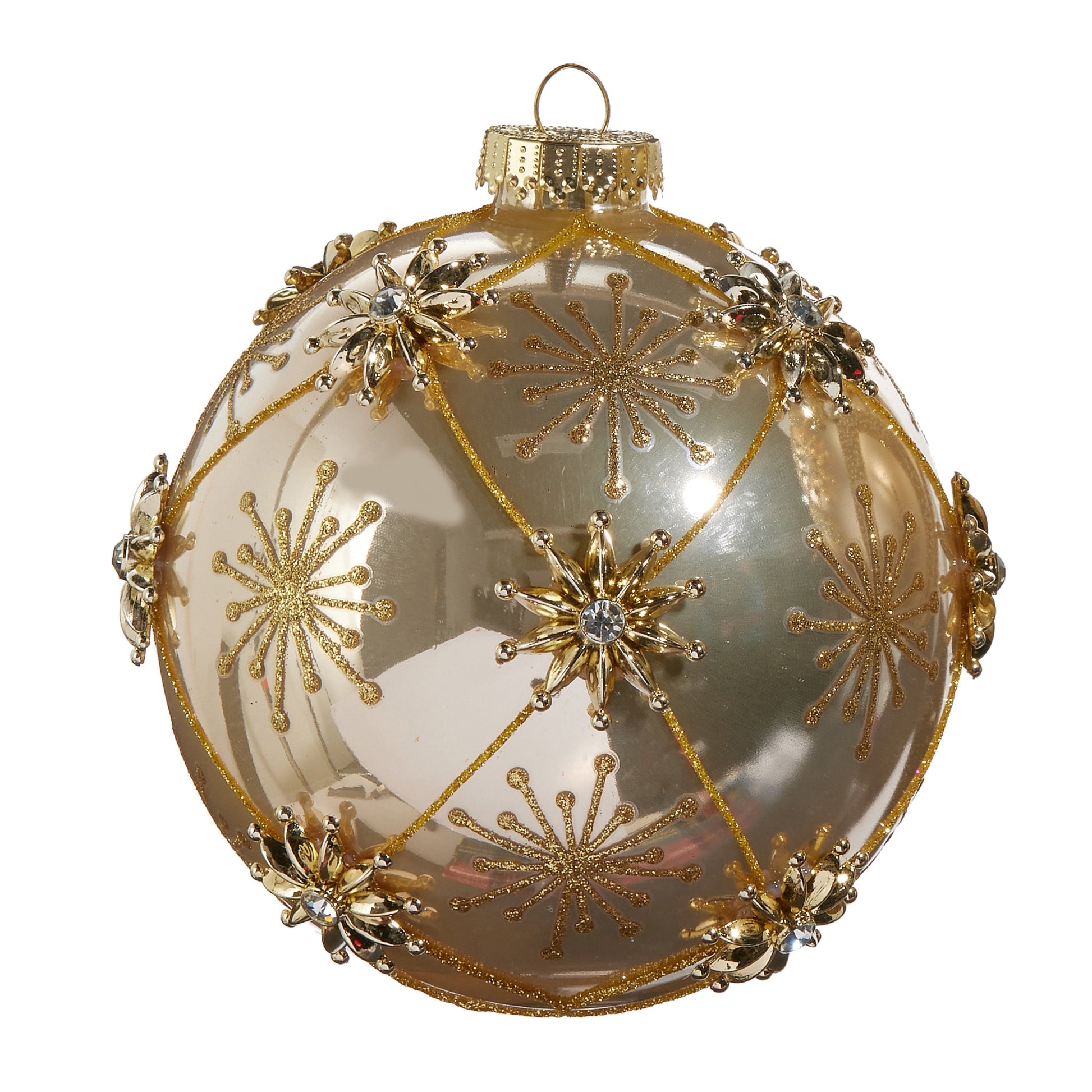 RAZ Imports 5" Star and Jewel Gold Glass Ball Christmas Ornaments - Set of 2