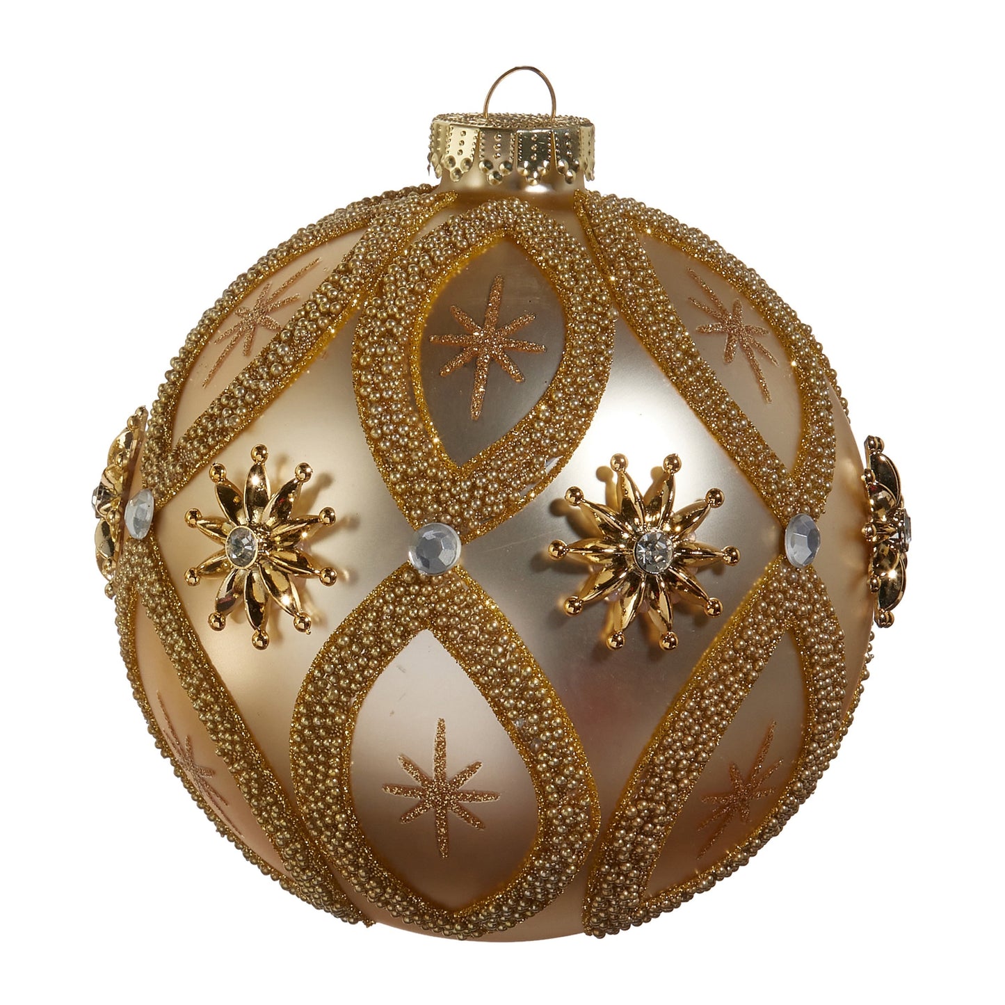 RAZ Imports 5" Star and Jewel Gold Glass Ball Christmas Ornaments - Set of 2