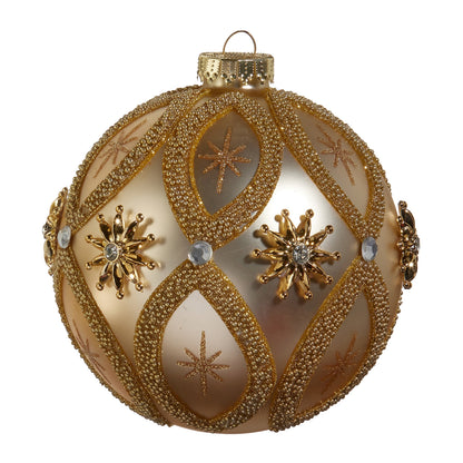RAZ Imports 5" Star and Jewel Gold Glass Ball Christmas Ornaments - Set of 2