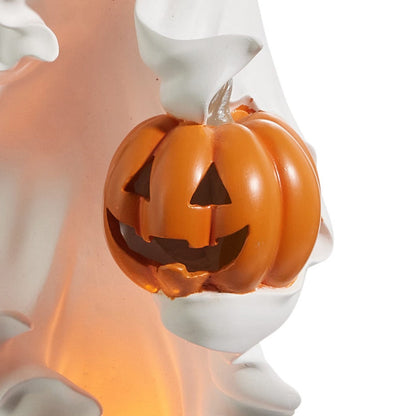 RAZ Imports 20" Ghost Phantom with Pumpkin Light-Up LED Halloween Decoration Statue, Battery-Operated