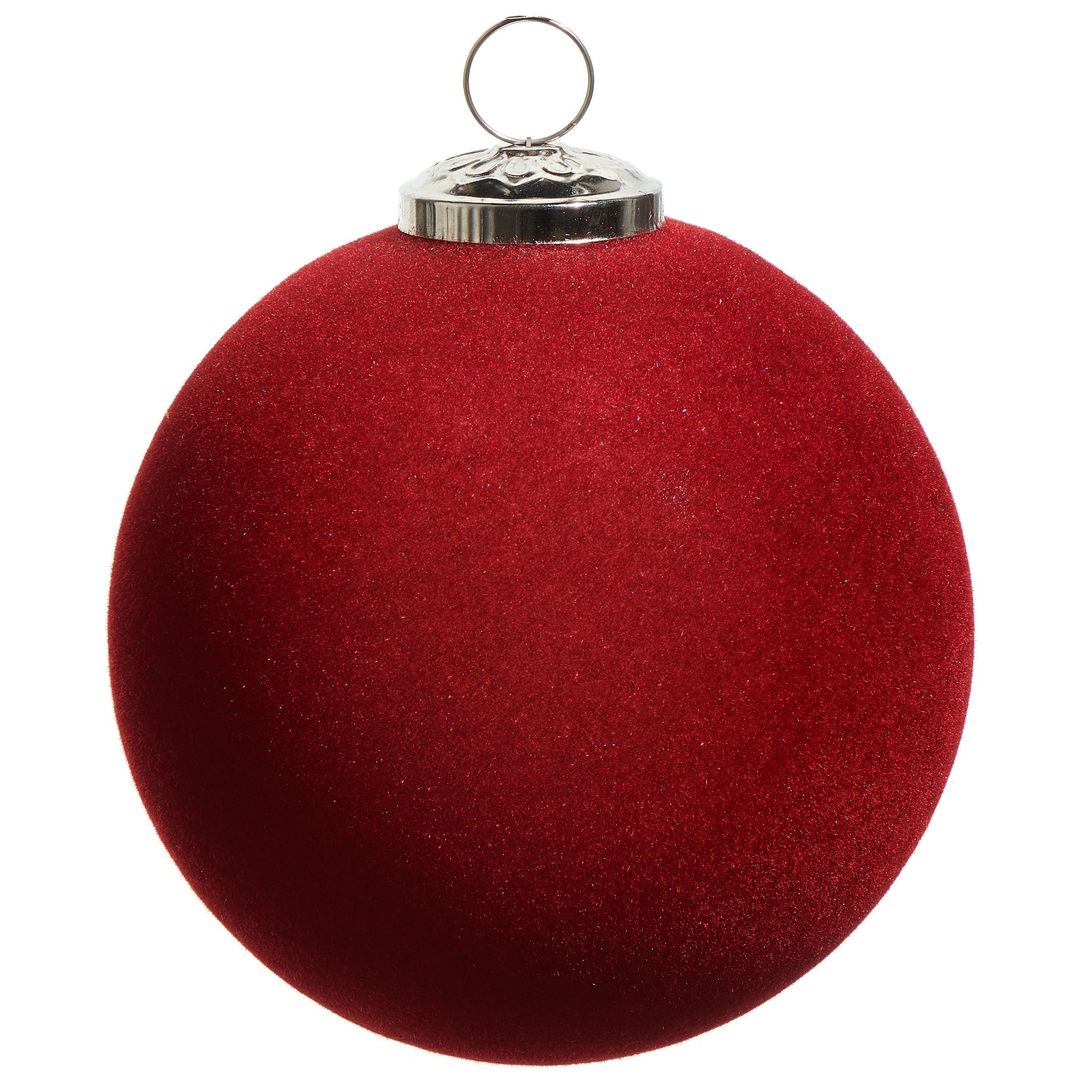 RAZ Imports 5" Red Velvet Berry Flocked Glass Ball Christmas Ornament - Set of 8