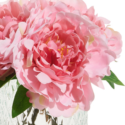 RAZ Imports 8.5" Pink Peony Flower Arrangement Bouquet in Glass Vase