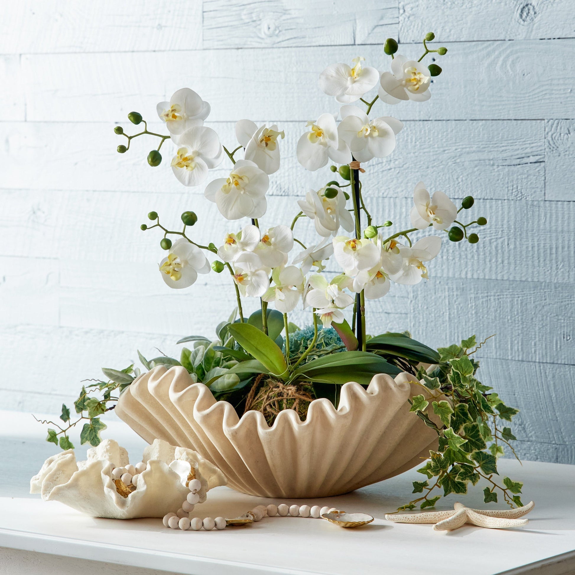 RAZ Imports 23.75" Real Touch White Orchid Flower with Moss Ball