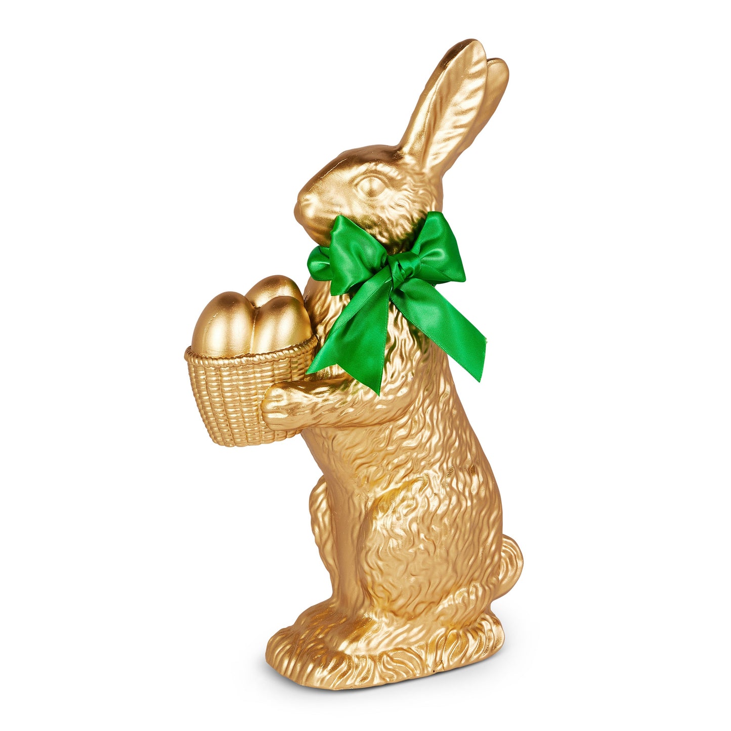 RAZ Imports 14" Gold Resin Easter Bunny Rabbit with Egg Basket