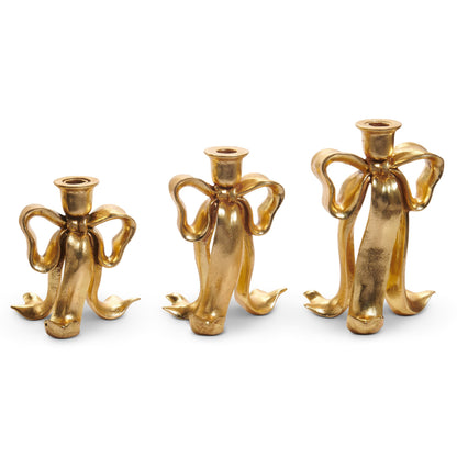 RAZ Imports 9" Bow Candlestick Holders Christmas Decoration - Set of 3