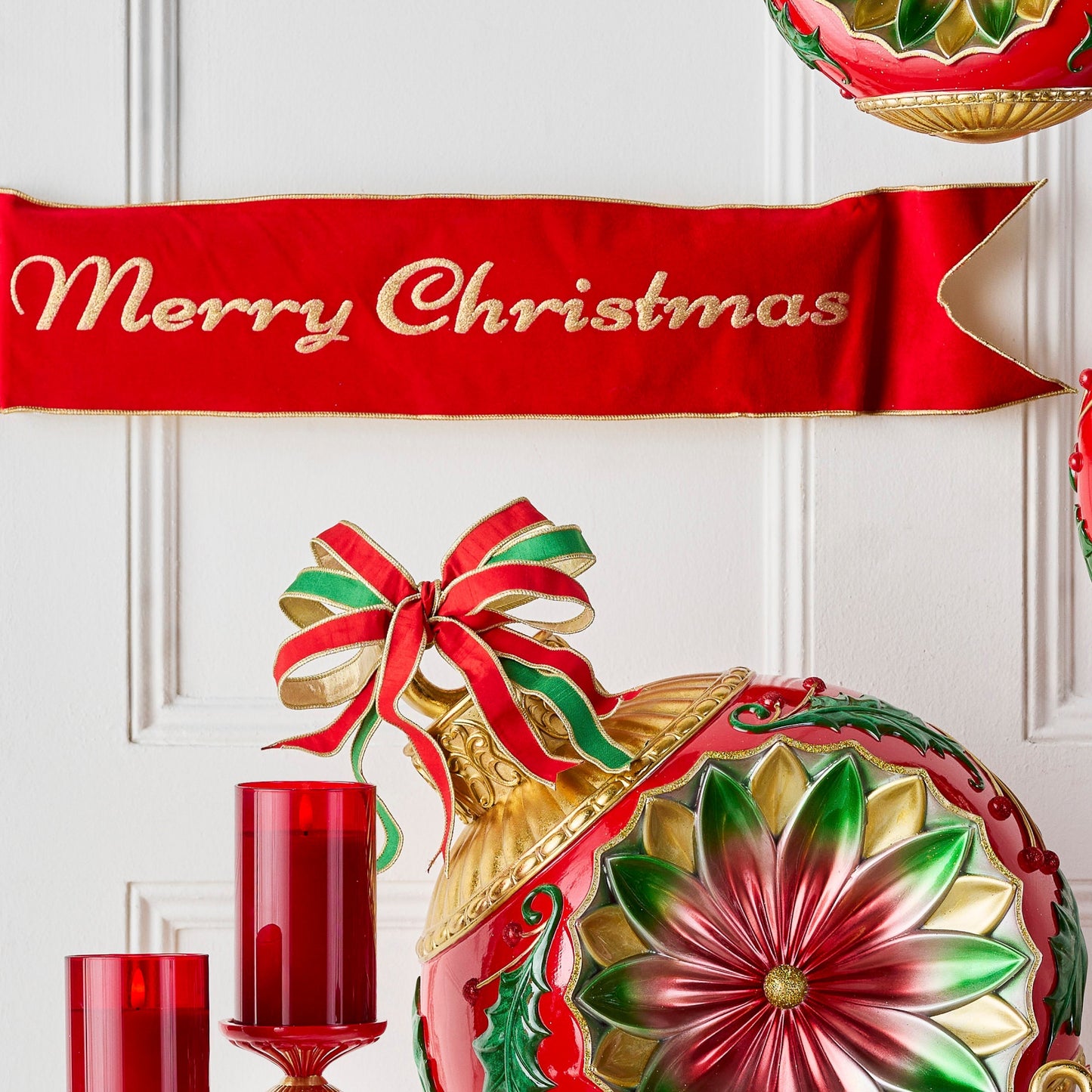 RAZ Imports 36" Red Merry Christmas Wreath Banner Christmas Decoration