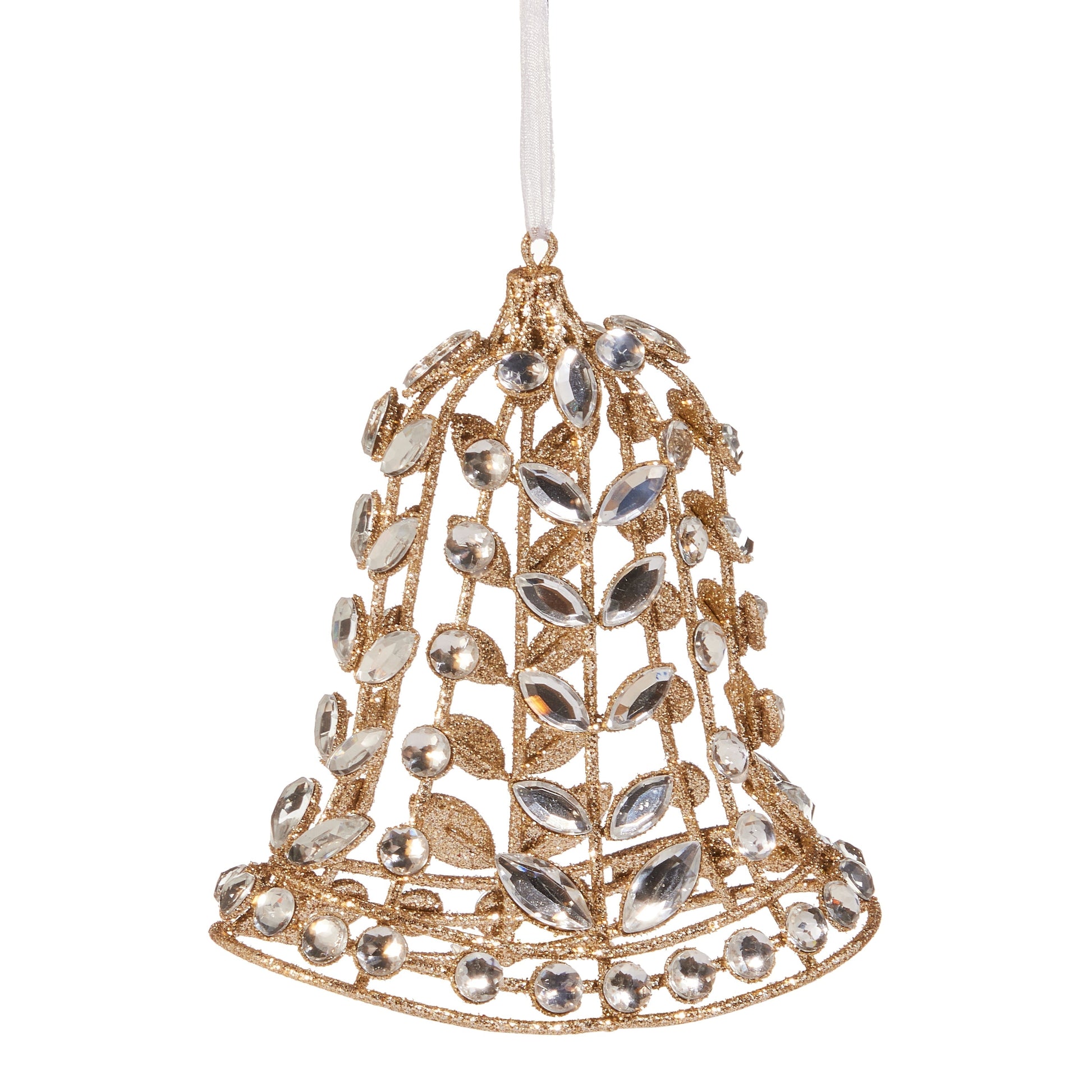 RAZ Imports 5" Jeweled Gold Glittered Bell Christmas Ornament