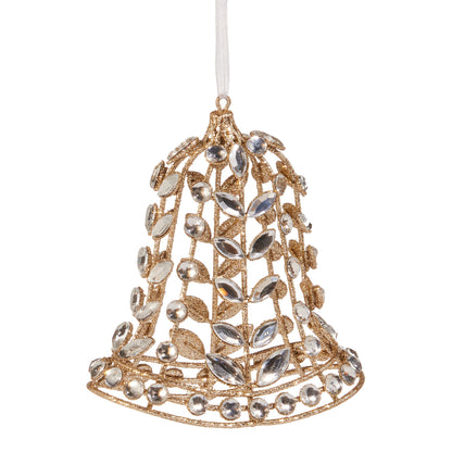 RAZ Imports 5" Jeweled Gold Glittered Bell Christmas Ornament