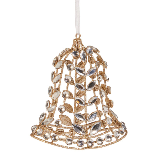 RAZ Imports 5" Jeweled Gold Glittered Bell Christmas Ornament
