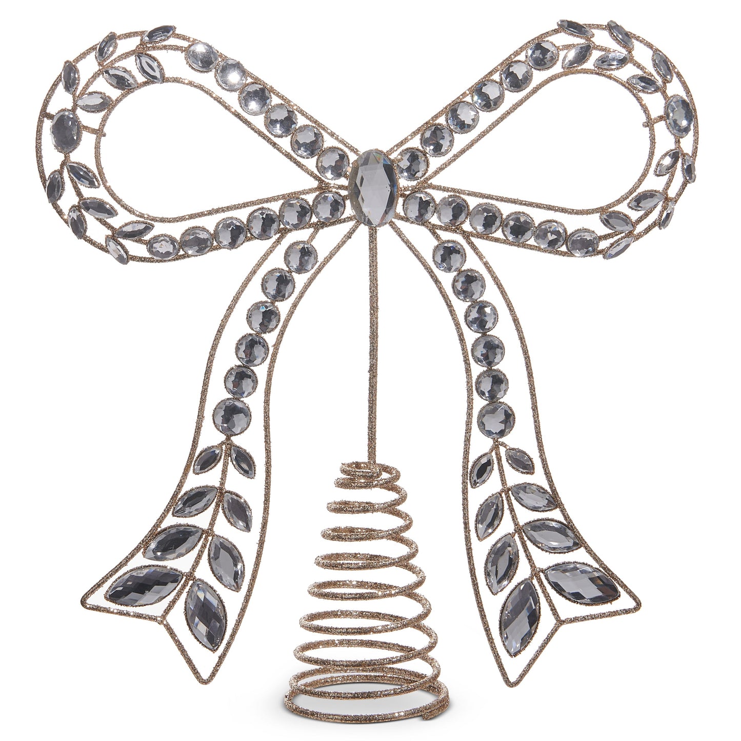 RAZ Imports 10.5" Glittered Gold Jeweled Bow Christmas Tree Topper
