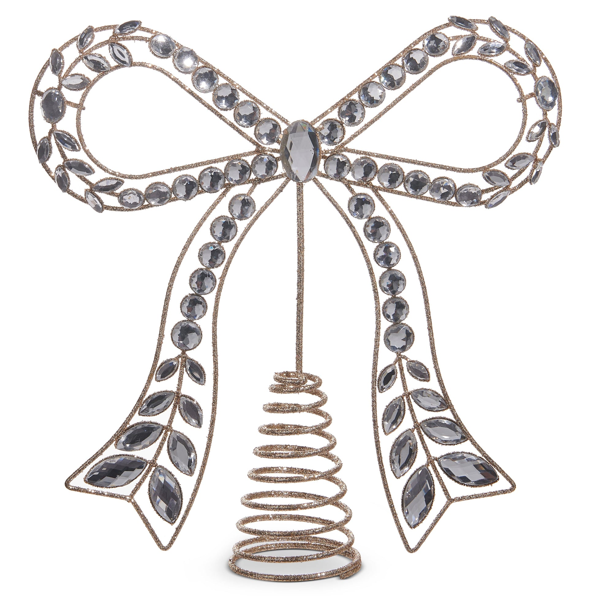 RAZ Imports 10.5" Glittered Gold Jeweled Bow Christmas Tree Topper