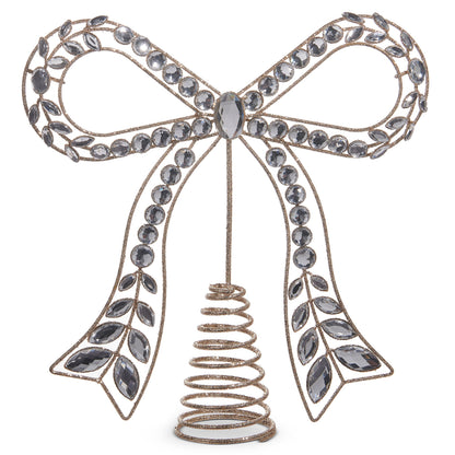 RAZ Imports 10.5" Glittered Gold Jeweled Bow Christmas Tree Topper