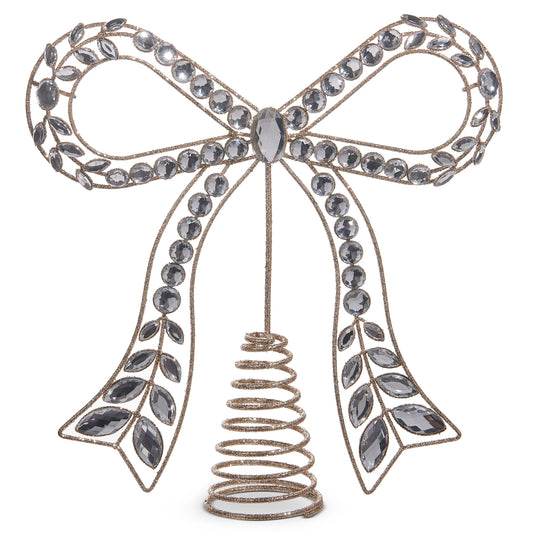 RAZ Imports 10.5" Glittered Gold Jeweled Bow Christmas Tree Topper