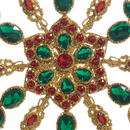 RAZ Imports 9.5" Red and Green Jeweled Gold Snowflake Ornament