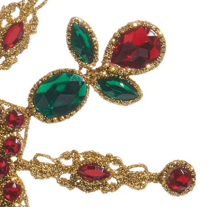 RAZ Imports 9.5" Red and Green Jeweled Gold Snowflake Ornament