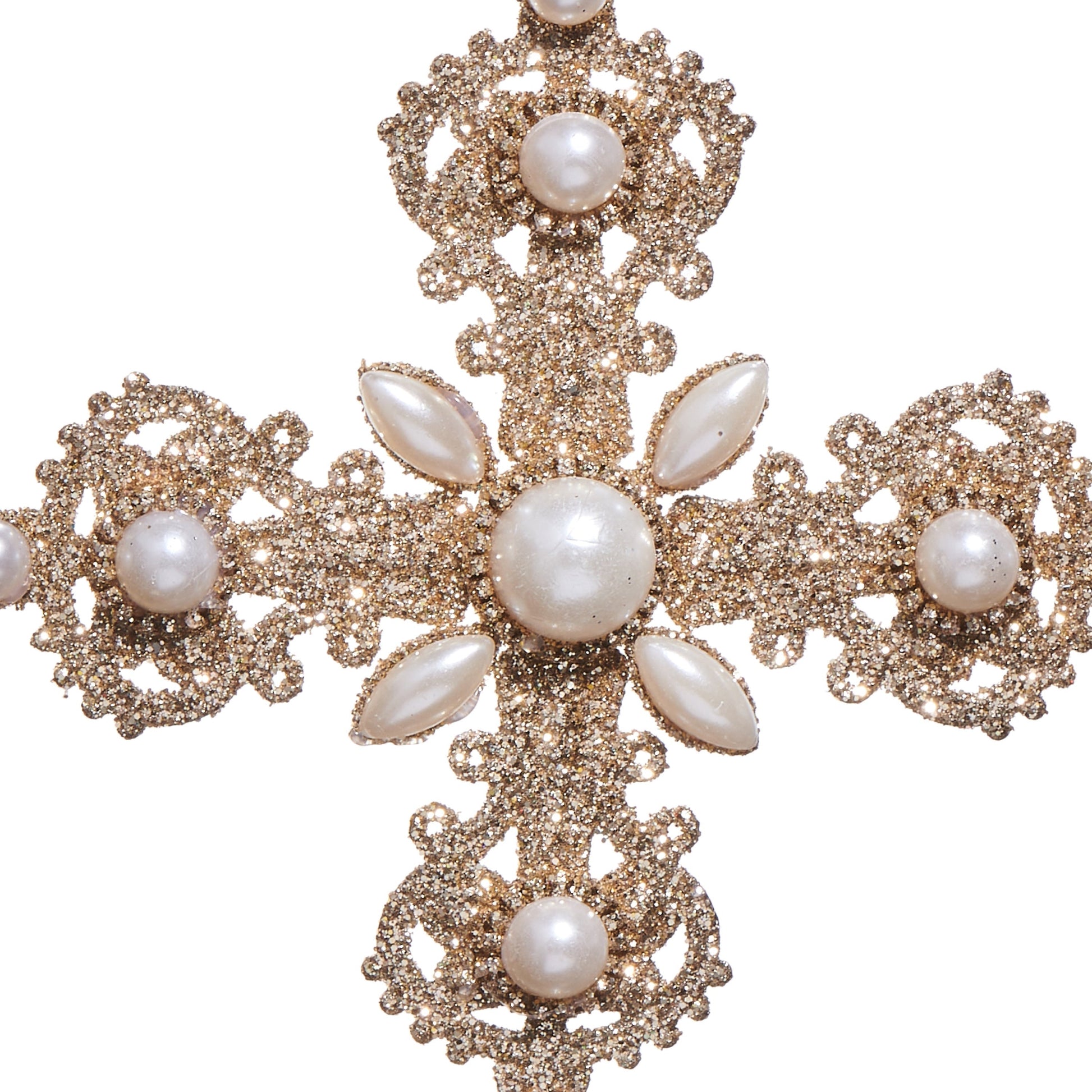 RAZ Imports 6.5" Glittered Gold Pearl Cross Christmas Ornament