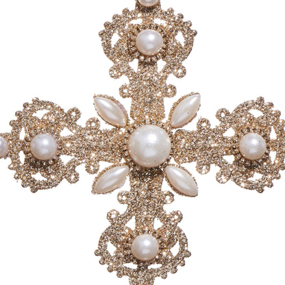 RAZ Imports 6.5" Glittered Gold Pearl Cross Christmas Ornament